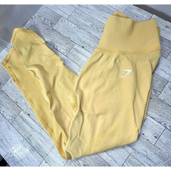 Gymshark Women's Leggings L Yellow Whitney Simmons High Rise Pocket Ruched Back - Picture 1 of 10